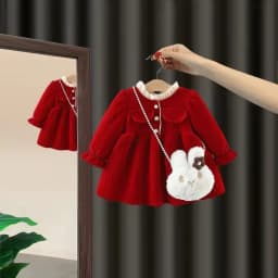 Winter girl's baby clothes dress for newborn 1st birthday lamb wool velvet thick warm floral dresses girls' baby clothing dress