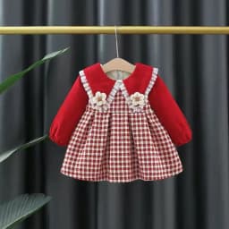 Winter girl's baby clothes dress for newborn 1st birthday lamb wool velvet thick warm floral dresses girls' baby clothing dress