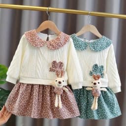 Winter girl's baby clothes dress for newborn 1st birthday lamb wool velvet thick warm floral dresses girls' baby clothing dress