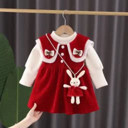 Winter girl's baby clothes dress for newborn 1st birthday lamb wool velvet thick warm floral dresses girls' baby clothing dress