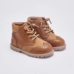 Dave Bella Leather Boots For Kids Brown Vintage Footwear For Boys Girls Anti-slippery Children's Boots DB4238404-S