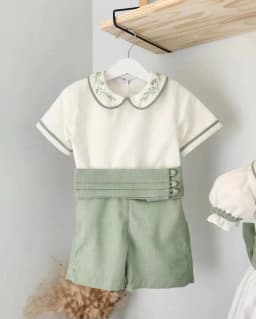 0-12Y Baby Girl Summer Handmade Embroidery White Green Dress Boy Suite for Birthday Holiday Photography Eid Casual B200