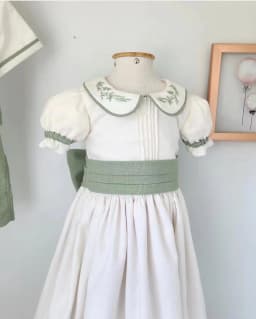 0-12Y Baby Girl Summer Handmade Embroidery White Green Dress Boy Suite for Birthday Holiday Photography Eid Casual B200