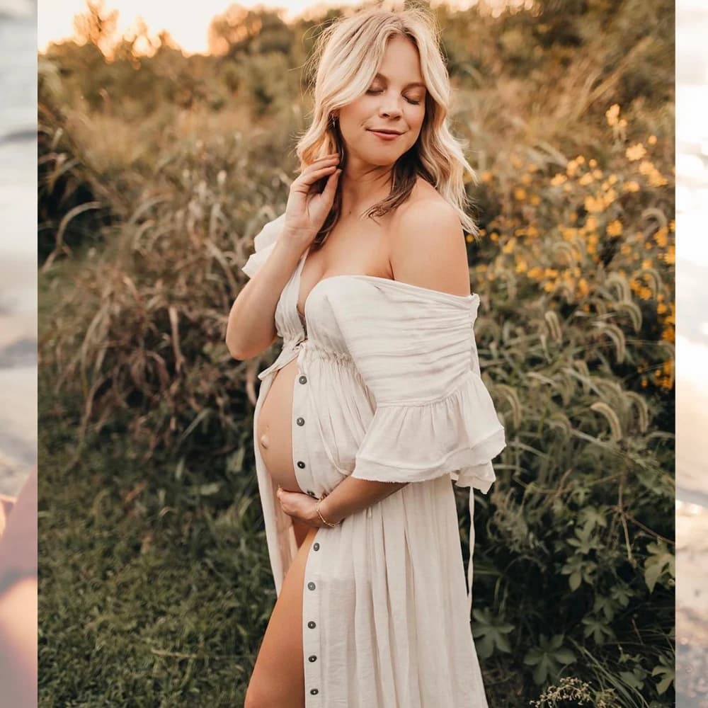Comfortable Linen Cotton Dress For Pregnant Women Waist Drawstring Beach Skirt Bohemian Photo Shooting Pregnancy Dress