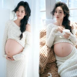 Women Maternity Dress for Photography White Elegant Knitted One-shoulder Pregancy Top Skirt for Studio Photo Shoot Clothing