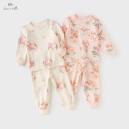 Dave Bella Children Girls Baby Cotton Pajamas Set Autumn Winter Fashion Casual Sweet Cute Comfortable Two-Piece Set DB4254151