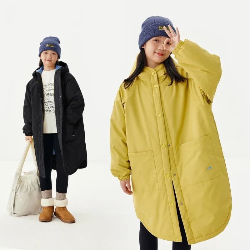 Korean 2026 Winter Junior Girls Mid-length Coat Hooded 4-14Y Kids Girls Padded Trench Coat Solid Thick Teens Girls Ski Jackets