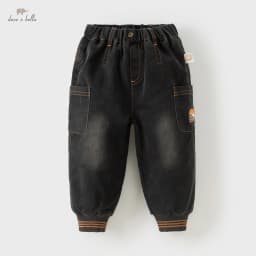 Dave Bella Children's Charcoal Black Pants Winter Boys' Thick Warm Soft Cotton Pants Baby Jeans Leg Tights Outerwear DB4254484
