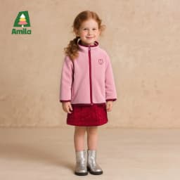 Amila Kids 2026 Winter Children's Polar Velvet Zipper Coat Warm Soft Coat With Cute Embroidery Trendy Winter Coat