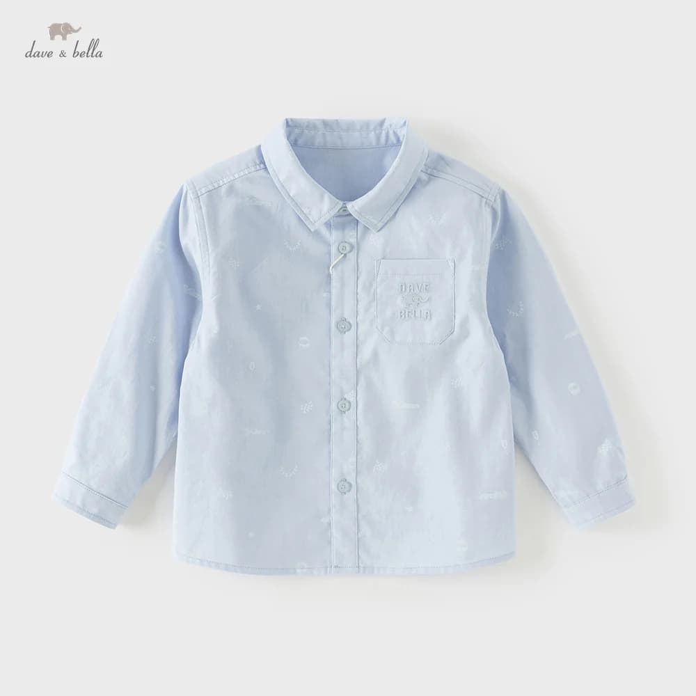 Dave Bella Children Pure Cotton Shirt Autumn Spring Boys Clothes Kids Elegant Blue Blouse Preppy Style Kid Outdoor Top DB1260158