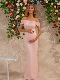 Off Shoulder Maternity Dress Photoshoot Pink Pregnancy Gown Mermaid Maxi Gender Reveal Baby Shower Elegant Photography Prop Plus