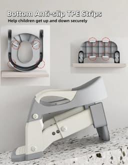 2 in 1 Toddler Toilet Ladder Seat, Potty Training Seat with Steps, for Boys Girls, Children Toilet Training in Bathroom(Grey)