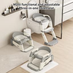 2 in 1 Toddler Toilet Ladder Seat, Potty Training Seat with Steps, for Boys Girls, Children Toilet Training in Bathroom(Grey)