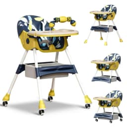 Foldable Baby High Chair 4-in-1 Foldable Reclining Feeding Table Chair Seat 7 Heights With Toyrack Easy To Clean Feeding