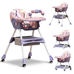 Foldable Baby High Chair 4-in-1 Foldable Reclining Feeding Table Chair Seat 7 Heights With Toyrack Easy To Clean Feeding
