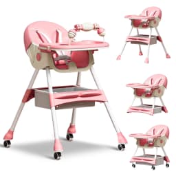 Foldable Baby High Chair 4-in-1 Foldable Reclining Feeding Table Chair Seat 7 Heights With Toyrack Easy To Clean Feeding