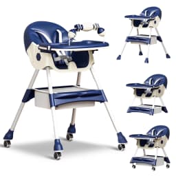 Foldable Baby High Chair 4-in-1 Foldable Reclining Feeding Table Chair Seat 7 Heights With Toyrack Easy To Clean Feeding
