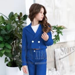 Gril Suits Fashion Peak Lapel Double Breasted Kids Clothes Wedding Birthday Party Graduation Ceremony Girl Clothing 2 Pieces