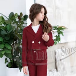 Gril Suits Fashion Peak Lapel Double Breasted Kids Clothes Wedding Birthday Party Graduation Ceremony Girl Clothing 2 Pieces