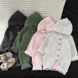 2025 Autumn New Baby Long Sleeve Knit Romper Boy Girl Newborn Warm Hooded Jumpsuit Solid Toddler Sweater Infant Casual Clothes