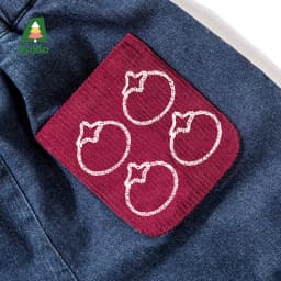 Amila 2026 Kids Winter Children's Denim Plush Casual Pants Red Knitted Legs Cuffed Fruit Pattern Rear Bag Fashionable And Cute