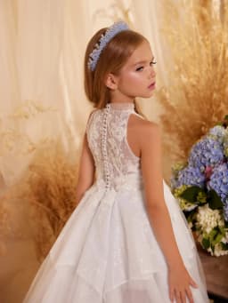 Sparkly Luxurious Beaded Halter A-line Long Girls Evening Dresses Banquet Party Wear Elegant Charming Kids Princess Gown On Sale