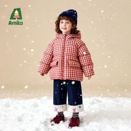 Amila 2026 Kids Winter Children's Mid Length Plaid Down Jacket Windproof, Waterproof, Warm Hooded Jacket, College Style