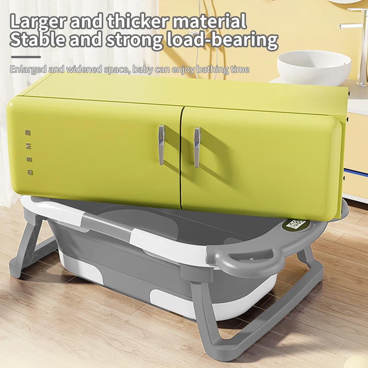 Foldable Baby Bathtub Eco-Friendly Materials Large Capacity Baby Bathing Products Portable Travel Tub with Anti-slip Support Feet and Non-slip Bath Mat