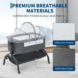 Bedside Bassinet Baby Bassinet 3 in 1 Bedside Sleeper with Baby Co-Sleeper Travel Crib with Detachable Mosquito Net for Newborn