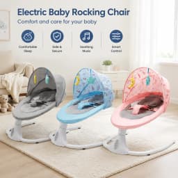 Electric Baby Swing Chair, Bluetooth Remote Control Reclining Baby Rocker, 180° Adjustable Infant Bouncer, 5V USB Powered, 12 Lullabies, 4 Swing Speeds, Timer, 3-Point Harness, Mosquito Net, for 0-18 Months, Gray Blue Pink 3 Colors