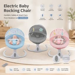 Electric Baby Swing Chair, Bluetooth Remote Control Reclining Baby Rocker, 180° Adjustable Infant Bouncer, 5V USB Powered, 12 Lullabies, 4 Swing Speeds, Timer, 3-Point Harness, Mosquito Net, for 0-18 Months, Gray Blue Pink 3 Colors