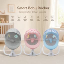 Electric Baby Swing Chair, Bluetooth Remote Control Reclining Baby Rocker, 180° Adjustable Infant Bouncer, 5V USB Powered, 12 Lullabies, 4 Swing Speeds, Timer, 3-Point Harness, Mosquito Net, for 0-18 Months, Gray Blue Pink 3 Colors