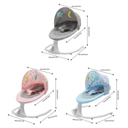 Electric Baby Swing Chair, Bluetooth Remote Control Reclining Baby Rocker, 180° Adjustable Infant Bouncer, 5V USB Powered, 12 Lullabies, 4 Swing Speeds, Timer, 3-Point Harness, Mosquito Net, for 0-18 Months, Gray Blue Pink 3 Colors