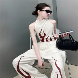 Summer Children Girls 2PCS Clothes Set Halter Vest+Pants Fashion Flame Print Cool Suit Streetwear Teenager Tracksuits 5-14Years