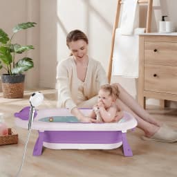 Baby Bathtub with Stand, Foldable Bathtub with Non-Slip Stand, Bath Mat and Bathtub Insert for Newborns and Toddlers