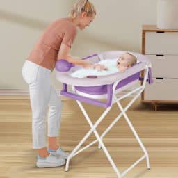 Baby Bathtub with Stand, Foldable Bathtub with Non-Slip Stand, Bath Mat and Bathtub Insert for Newborns and Toddlers