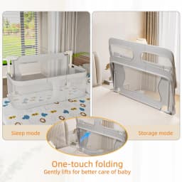 Baby Bed, 120x50cm, Cododo, with display, Breathable and Visible Mesh Window, for Babies 1 to 36 Months, Gray/Green/Pink