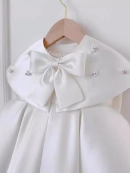 Sweet Elegant Satin Flower Girl Dress With Cape For Wedding Luxurious Bow Pearls Princess Gown For Kids Birthday Party 80-160cm