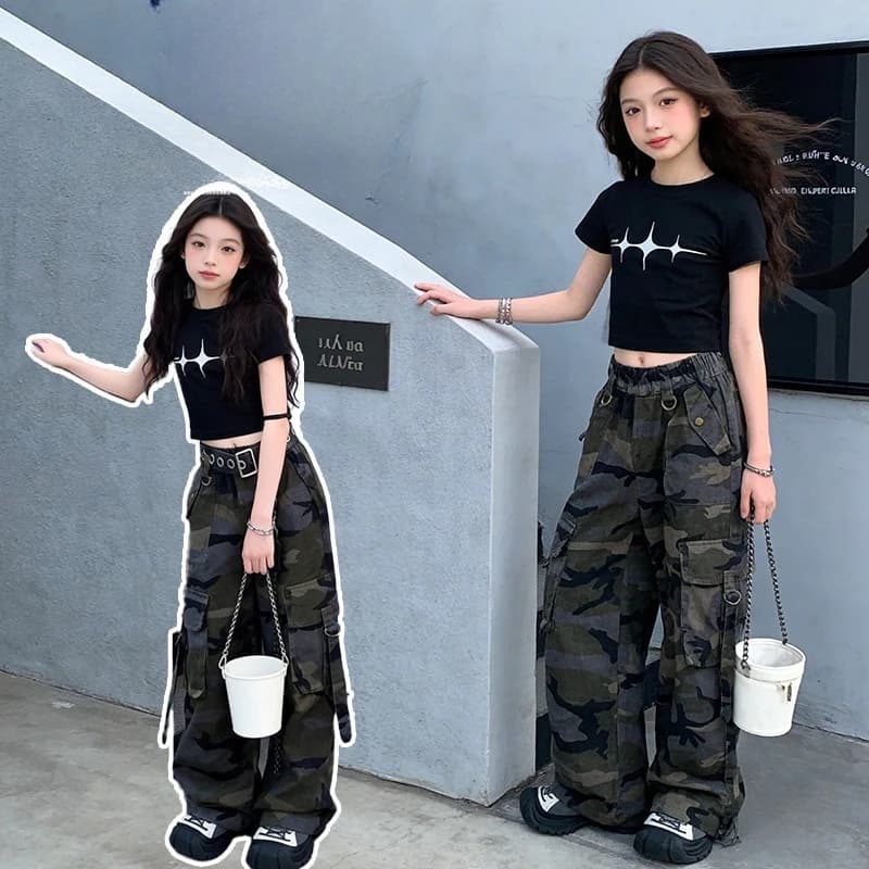 Hip Hop Girls Crop T Shirt Street Dance Camouflage Cargo Pant Boys Streetwear Sweatshirt Child Jazz K-pop Costumes Clothes Sets