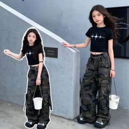 Hip Hop Girls Crop T Shirt Street Dance Camouflage Cargo Pant Boys Streetwear Sweatshirt Child Jazz K-pop Costumes Clothes Sets