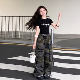 Hip Hop Girls Crop T Shirt Street Dance Camouflage Cargo Pant Boys Streetwear Sweatshirt Child Jazz K-pop Costumes Clothes Sets
