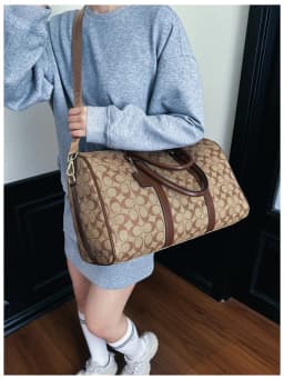 Classic Vintage Monogram Travel Duffle Bag, Trendy Versatile Overnight Weekender Bag with Top Handles & Adjustable Strap