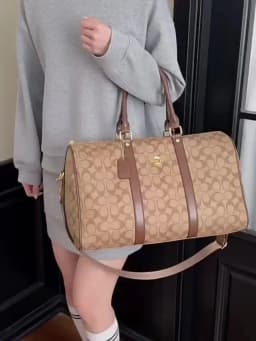 Classic Vintage Monogram Travel Duffle Bag, Trendy Versatile Overnight Weekender Bag with Top Handles & Adjustable Strap