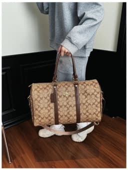 Classic Vintage Monogram Travel Duffle Bag, Trendy Versatile Overnight Weekender Bag with Top Handles & Adjustable Strap