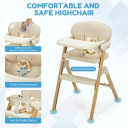 HiMISS Collapsible Portable Baby High Chair, Easy to Clean Waterproof Cushion, Removable Tray, Adjustable Footrest, Compact Toddler Booster Seat