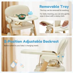 HiMISS Collapsible Portable Baby High Chair, Easy to Clean Waterproof Cushion, Removable Tray, Adjustable Footrest, Compact Toddler Booster Seat