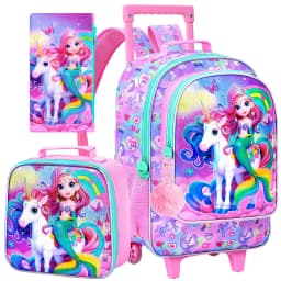 3PCS Rolling Backpack for Girls, Cute Kids Koala Wheeled Bookbag,Roller School Bag with Wheels for Elementary Preschool Travel
