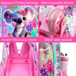 3PCS Rolling Backpack for Girls, Cute Kids Koala Wheeled Bookbag,Roller School Bag with Wheels for Elementary Preschool Travel
