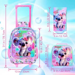 3PCS Rolling Backpack for Girls, Cute Kids Koala Wheeled Bookbag,Roller School Bag with Wheels for Elementary Preschool Travel