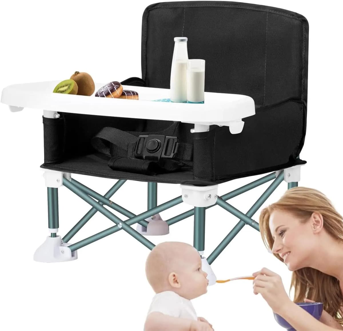 1set Folding Chair Portable Feeding Chair With Removable Tray 4 Oversized Feet For Going Out Picnic Travel
